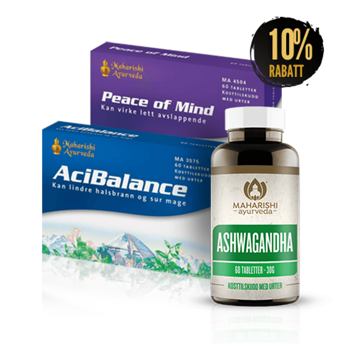 Fordøyelsespakke Pitta-Vata (Ashwa + Aci Balance + Peace)